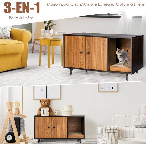Maison Pour Chat, Cabine De Toilette Pour Chat , 90 X 50 X 50 Cm Marron