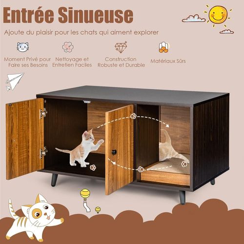 Maison Pour Chat, Cabine De Toilette Pour Chat , 90 X 50 X 50 Cm Marron