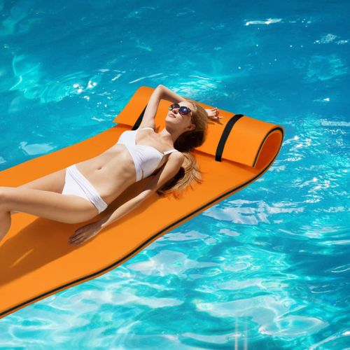 Tapis Flottant Enroulable En Mousse 220 X 90 Cm Avec Oreiller Intégré Orange