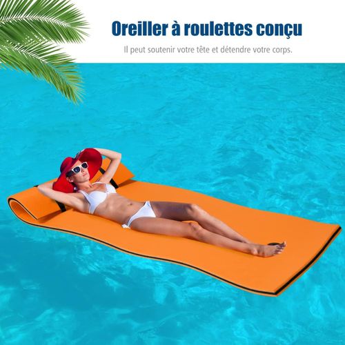 Tapis Flottant Enroulable En Mousse 220 X 90 Cm Avec Oreiller Intégré Orange