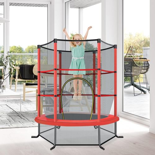 Trampoline De Jardin Pour Enfants Ø165 × 1,60h Cm Avec Filet De Protection,rouge