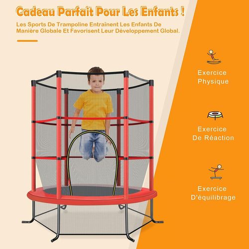 Trampoline De Jardin Pour Enfants Ø165 × 1,60h Cm Avec Filet De Protection,rouge