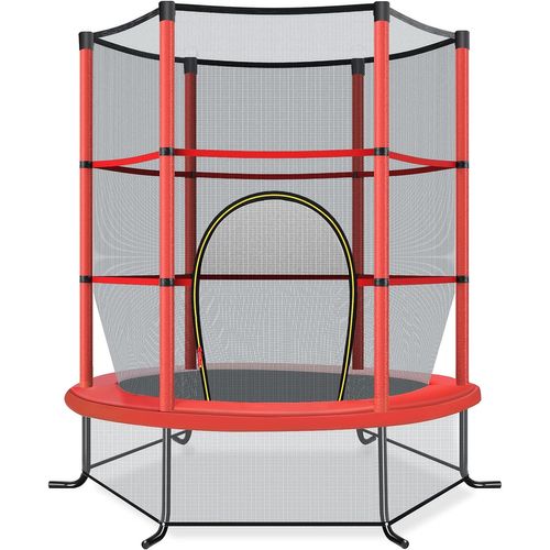 Trampoline De Jardin Pour Enfants Ø165 × 1,60h Cm Avec Filet De Protection,rouge