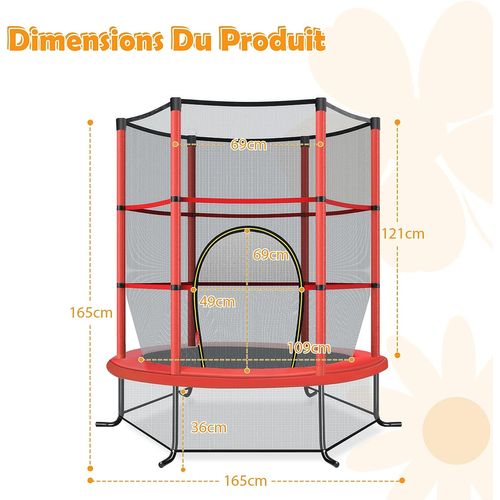 Trampoline De Jardin Pour Enfants Ø165 × 1,60h Cm Avec Filet De Protection,rouge