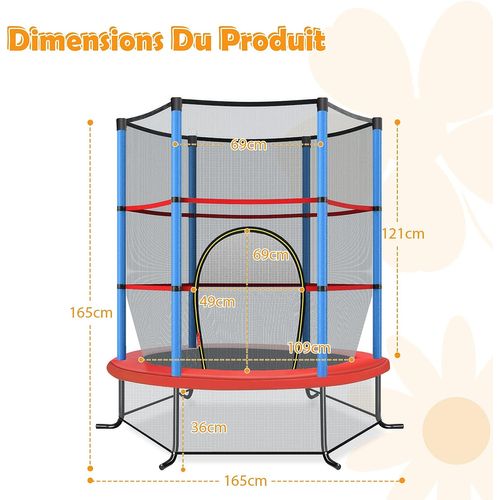 Trampoline De Jardin Pour Enfants Ø165 × 1,60h Cm Avec Filet De Protection,bleu