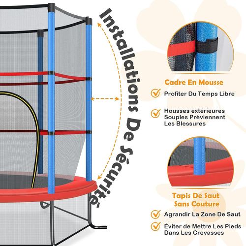 Trampoline De Jardin Pour Enfants Ø165 × 1,60h Cm Avec Filet De Protection,bleu