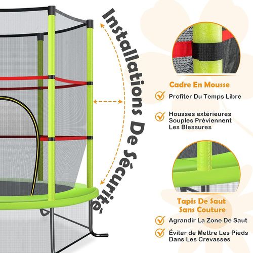 Trampoline De Jardin Pour Enfants Ø165 × 1,60h Cm Avec Filet De Protection,vert