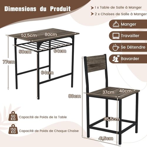 Petite Table De Cuisine 2 Personnes,étagère, Chaises, Pour Coin Petit-déjeuner, Salle à Manger