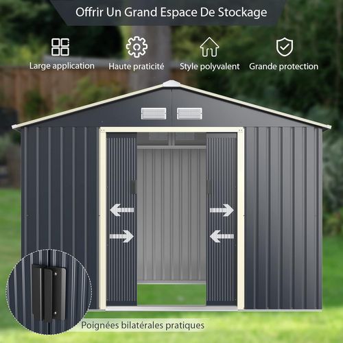 Abri De Jardin En Métal 5,29 ㎡ 277 X 191 X 202 Cm Avec 2 Portes Coulissantes Verrouillables