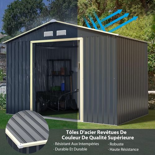 Abri De Jardin En Métal 5,29 ㎡ 277 X 191 X 202 Cm Avec 2 Portes Coulissantes Verrouillables