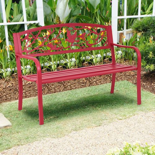 Banc De Jardin Structure Stable, Motif Oiseaux Et Branches 123 X 60 X 88 Cm Rouge