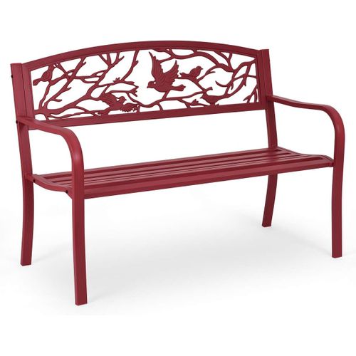 Banc De Jardin Structure Stable, Motif Oiseaux Et Branches 123 X 60 X 88 Cm Rouge