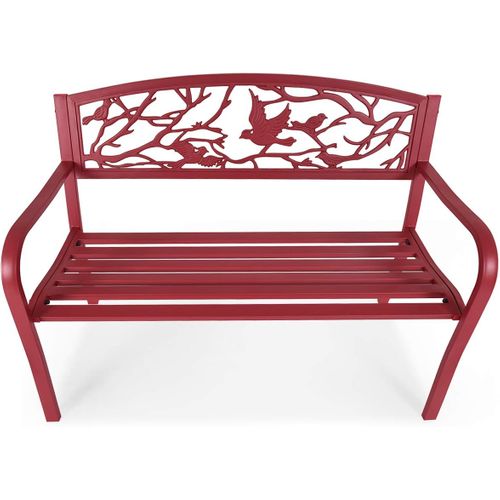 Banc De Jardin Structure Stable, Motif Oiseaux Et Branches 123 X 60 X 88 Cm Rouge
