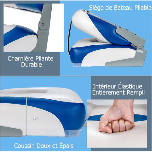 Siège De Bateau à Dossier Surface En Pvc Imperméable, Rembourrage En Éponge Haute Densité (bleu)