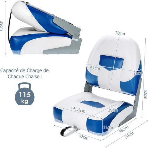 Siège De Bateau à Dossier Surface En Pvc Imperméable, Rembourrage En Éponge Haute Densité (bleu)