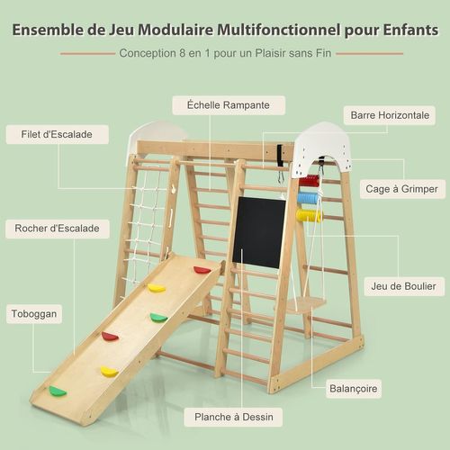 Cadre D'escalade 8 En 1 Pour Enfant Avec Toboggan, Echelle D'escalade, Filet D'escalade