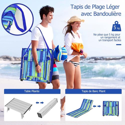 Tapis De Plage Pliables (rayures Bleues Et Vertes, ‎161 X 55,5 X 47 Cm)