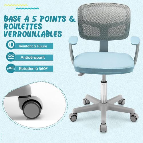 Chaise De Bureau à Roulettes Pour Enfants,soutien Lombaire, Siège Pivotant