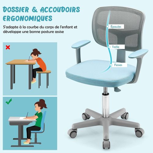 Chaise De Bureau à Roulettes Pour Enfants,soutien Lombaire, Siège Pivotant