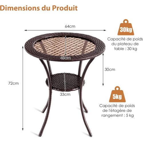 Table Basse Jardin En Rotin Pe, Verre Trempé, Cadre En Fer Anti-rouille