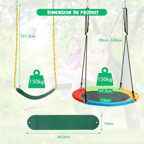 Balançoire Nid D'oiseau Ø1m Et Balançoire Ceinture 1,2m Charge Maximum 150kg