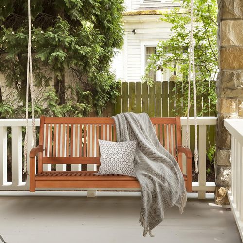 Banc Suspendu 2 Places Balancelle Siège De Balançoire De Jardin En Eucalyptus 126 X 62 X 60 Cm