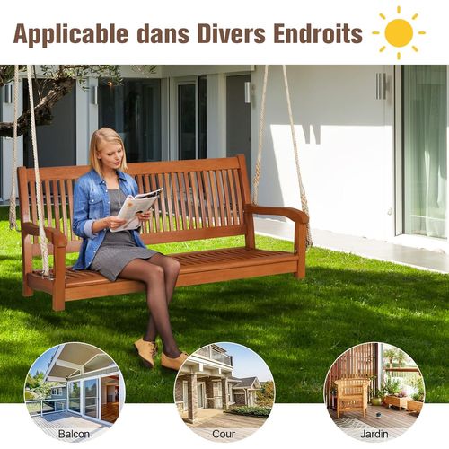 Banc Suspendu 2 Places Balancelle Siège De Balançoire De Jardin En Eucalyptus 126 X 62 X 60 Cm