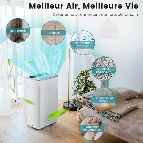 Déshumidificateur 25l/jour Réservoir D'eau 6,5l Minuterie 24h 2 Modes 2 Vitesses