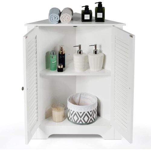 Armoire D'angle, Meuble De Rangement 63x32x81,5 Cm, 2 Portes à Volet Et Étagère Réglable, Blanc