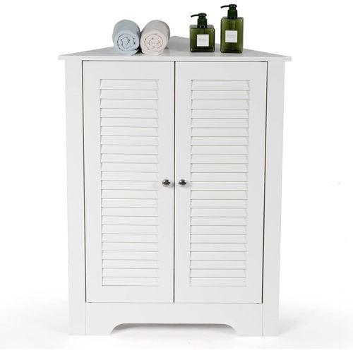 Armoire D'angle, Meuble De Rangement 63x32x81,5 Cm, 2 Portes à Volet Et Étagère Réglable, Blanc