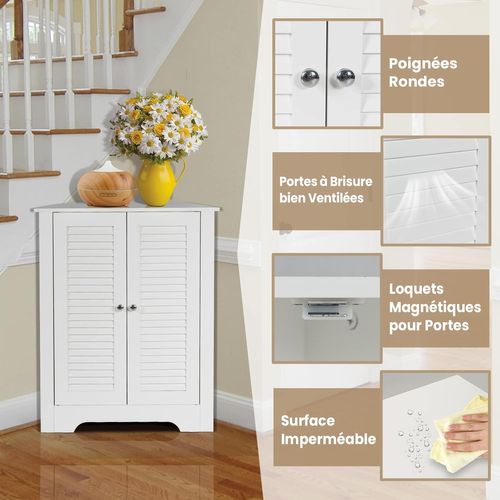 Armoire D'angle, Meuble De Rangement 63x32x81,5 Cm, 2 Portes à Volet Et Étagère Réglable, Blanc