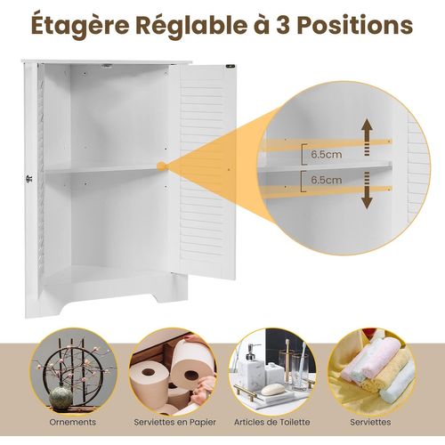 Armoire D'angle, Meuble De Rangement 63x32x81,5 Cm, 2 Portes à Volet Et Étagère Réglable, Blanc