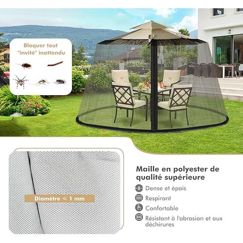 Moustiquaire Pour Parasol En Polyester,2 Portes à Double Zipper, Compatible Ø 2.5-3 M,noir