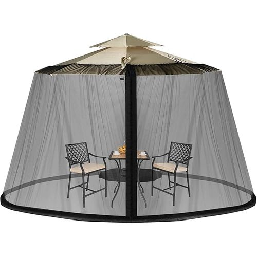 Moustiquaire Pour Parasol En Polyester,2 Portes à Double Zipper, Compatible Ø 2.5-3 M,noir
