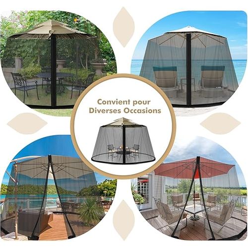 Moustiquaire Pour Parasol En Polyester,2 Portes à Double Zipper, Compatible Ø 2.5-3 M,noir