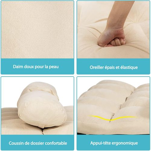Canapé De Sol Ajustable, Canapé-lit Paresseux Pliable à 6 Positions,charge Max 150kg, Beige