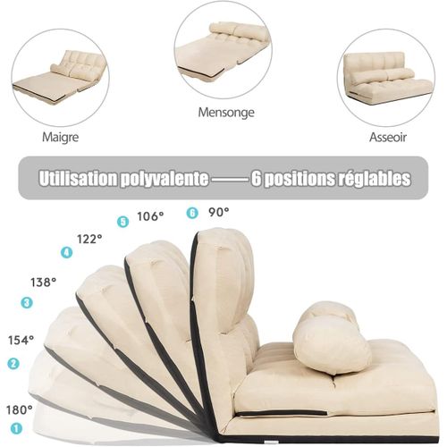 Canapé De Sol Ajustable, Canapé-lit Paresseux Pliable à 6 Positions,charge Max 150kg, Beige