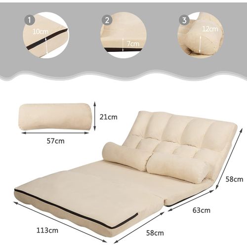 Canapé De Sol Ajustable, Canapé-lit Paresseux Pliable à 6 Positions,charge Max 150kg, Beige