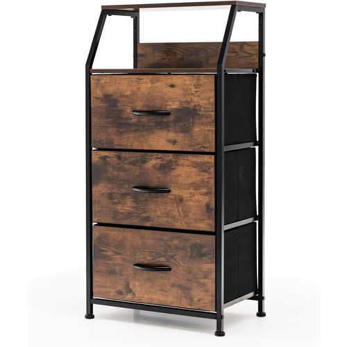 Meuble De Rangement à 3 Tiroirs, Avec Étagère Supérieure Et 3 Tiroirs Amovibles, Marron Rustique