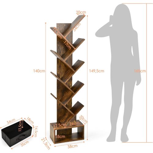 Bibliothèque à 8 Niveaux En Forme Arbre Avec Tiroir Tissu Amovible Style Industriel Pour Chambre