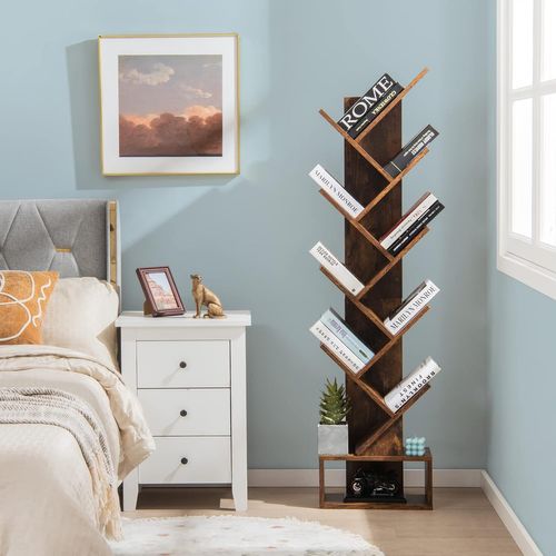 Bibliothèque à 8 Niveaux En Forme Arbre Avec Tiroir Tissu Amovible Style Industriel Pour Chambre