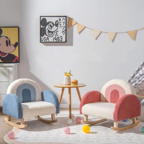 Fauteuil À Bascule Enfant, Fauteuil En Peluche Moderne Avec Pieds En Bois De Peuplier À Bascule