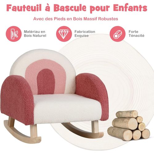Fauteuil À Bascule Enfant, Fauteuil En Peluche Moderne Avec Pieds En Bois De Peuplier À Bascule