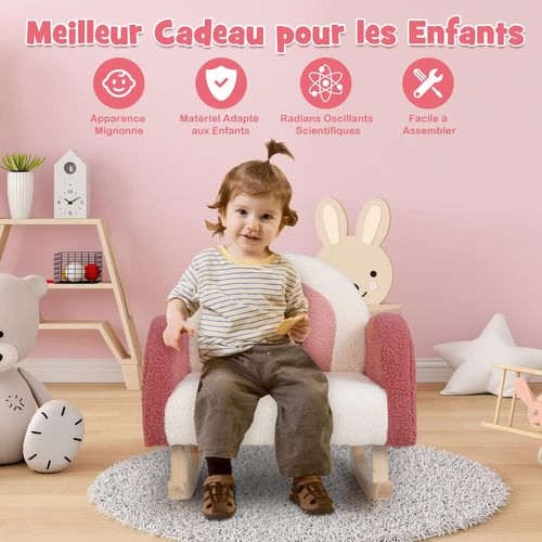 Fauteuil À Bascule Enfant, Fauteuil En Peluche Moderne Avec Pieds En Bois De Peuplier À Bascule