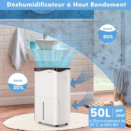 Déshumidificateur D'air 4 En 1 50 L/jour Pour Espace 60 ㎡contrôle Wifi Sèche-linge Ecran LED