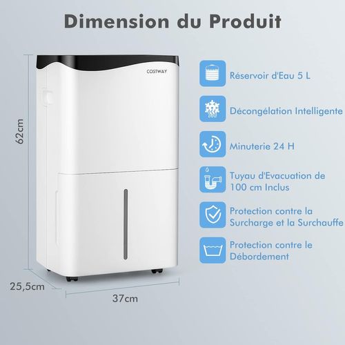 Déshumidificateur D'air 4 En 1 50 L/jour Pour Espace 60 ㎡contrôle Wifi Sèche-linge Ecran LED