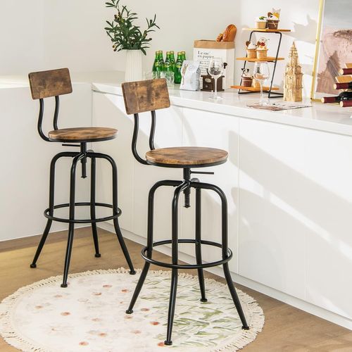 Lot De 2 Tabourets De Bar Hauteur Réglable De 69 à 76 Cm Avec Dossier Et Repose-pieds