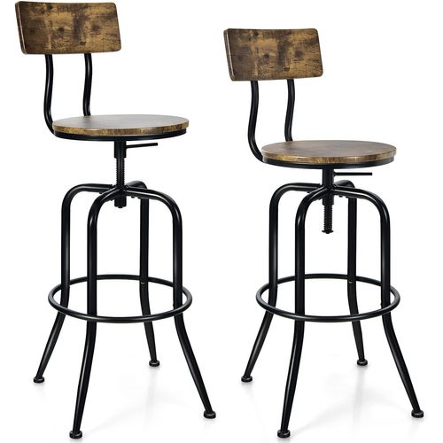 Lot De 2 Tabourets De Bar Hauteur Réglable De 69 à 76 Cm Avec Dossier Et Repose-pieds