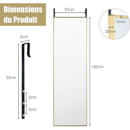 Miroir Mural-miroir à Suspendre Sur Porte, 120 X 37 Cm, Miroir Pleine Longueur  Or