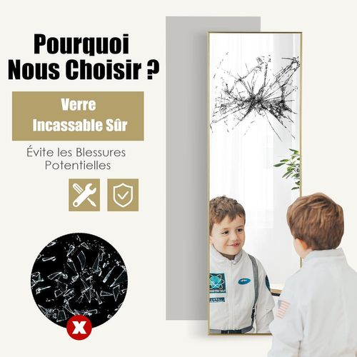 Miroir Mural-miroir à Suspendre Sur Porte, 120 X 37 Cm, Miroir Pleine Longueur  Or